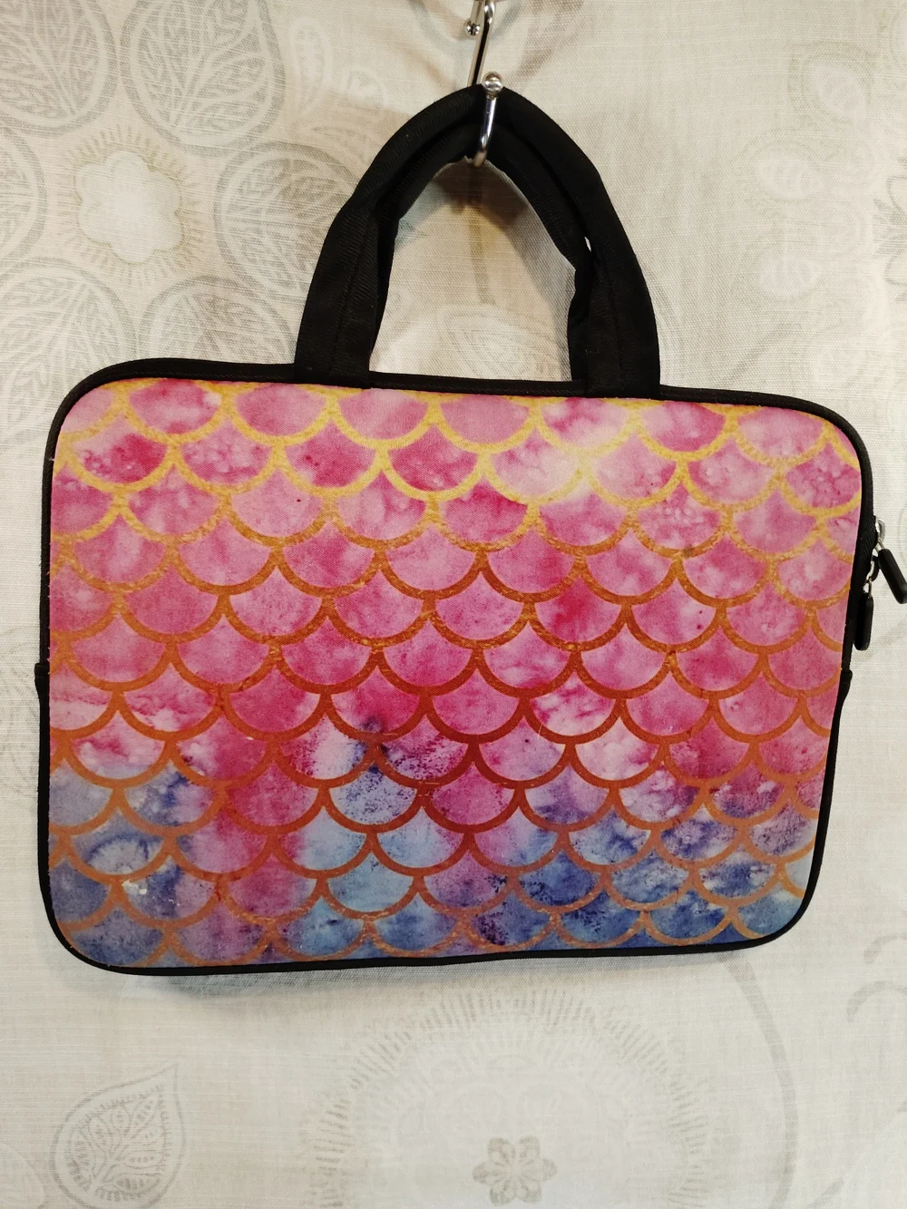 Neoprene Pink Mermaid-Scale Laptop Bag  Up To 12 inches In Length